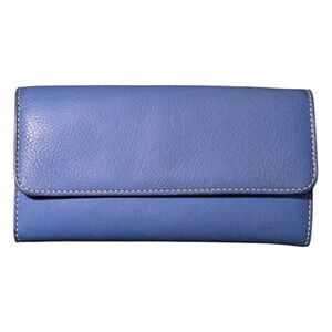 Tri-fold Zip Wallet True Genuine Leather Blue Soft Detached Zipper See Pics
